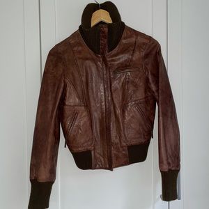 BROWN CROPPED LEATHER JACKET